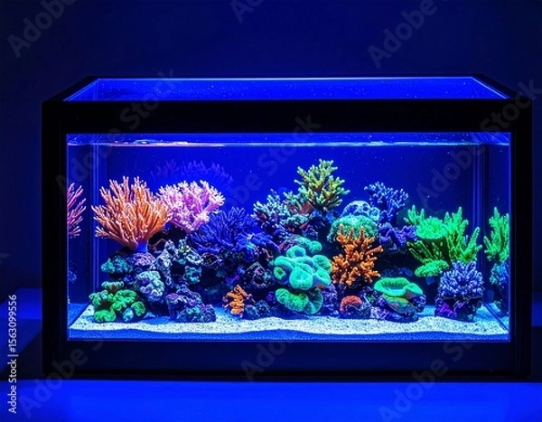 Fototapeta Vibrant Coral Display in Illuminated Aquarium Tank