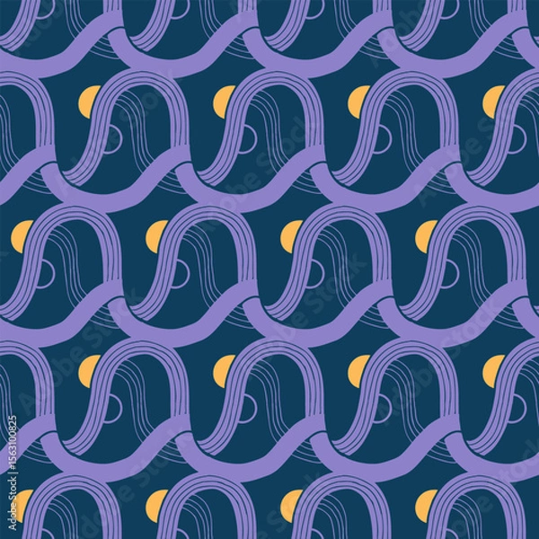 Obraz Hand-painted abstract seamless wave pattern with curved lines and night-inspired colors, ideal for backgrounds, textiles, or surface design.