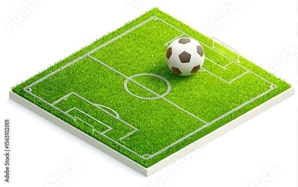 Fototapeta Soccer field with ball, isometric view.