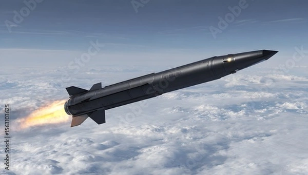 Fototapeta A missile launches through a cloudy sky.
