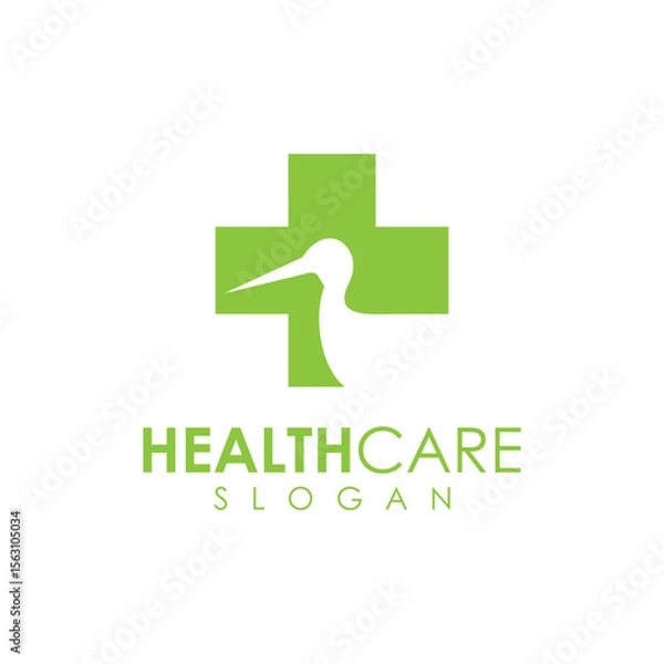 Fototapeta health vector design logo with cross and stork element