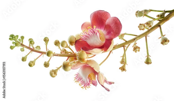 Fototapeta Cannonball tree, Couroupita guianensis flowers, isolated on white background, with clipping path