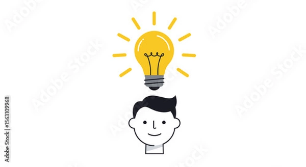 Obraz Bright idea concept with human face and light bulb vector illustration for creativity and innovation design