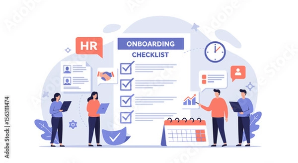 Fototapeta Hr onboarding checklist vector illustration for business and corporate design