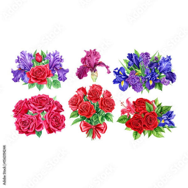 Fototapeta Colorful rose and gerbera bouquet with green leaf for spring and summer decoration