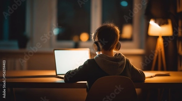 Obraz Child learning online with headphones