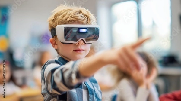 Obraz Child exploring virtual reality in classroom