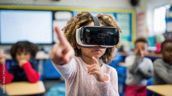 Obraz Child exploring virtual reality in classroom
