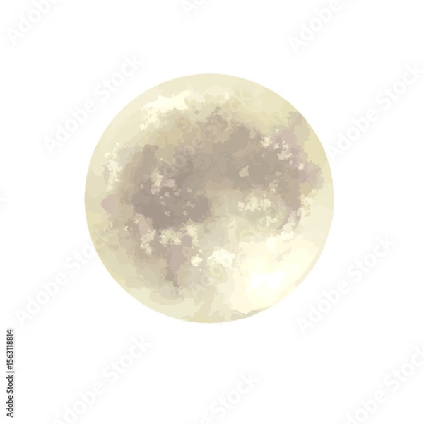 Obraz 水彩風の優しいタッチで描かれたリアルな満月の幻想的なベクターイラスト素材｜満月,月,水彩風,夜空,中秋の名月,和風
