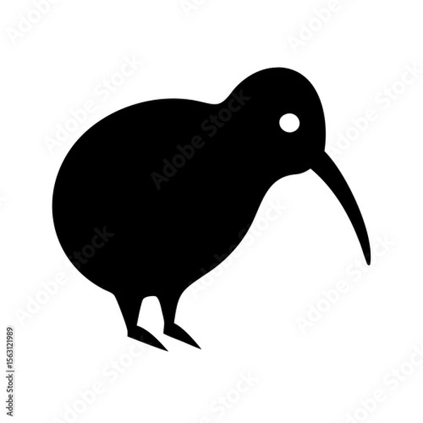 Fototapeta Simple black silhouette of a kiwi bird.