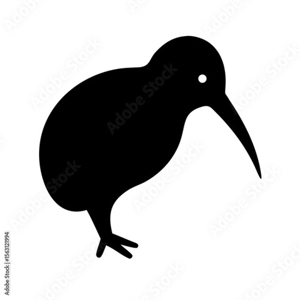 Fototapeta Simple black silhouette of a kiwi bird.