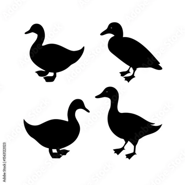 Fototapeta Four Silhouettes of Ducks, Perfect for Logos or Design Elements