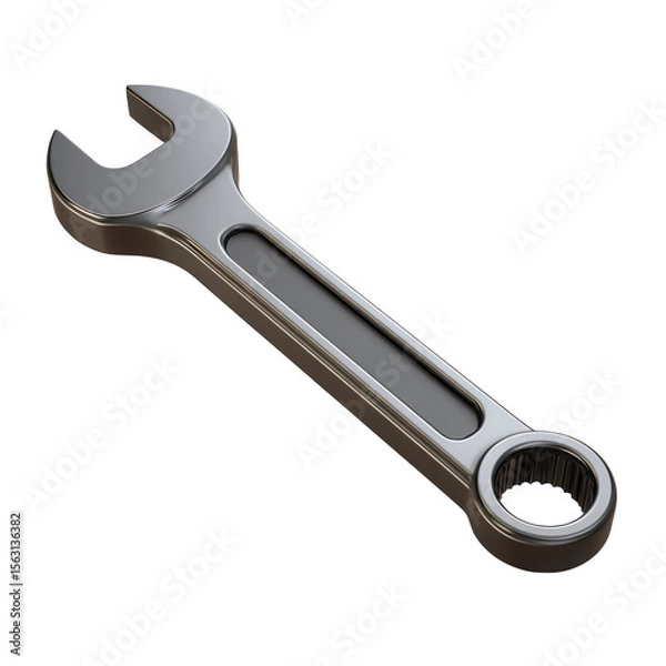 Fototapeta A shiny metal wrench with an open end and box end is isolated on transparent background