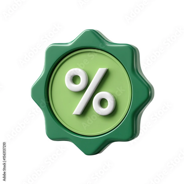 Fototapeta A green percentage discount symbol isolated on transparent background