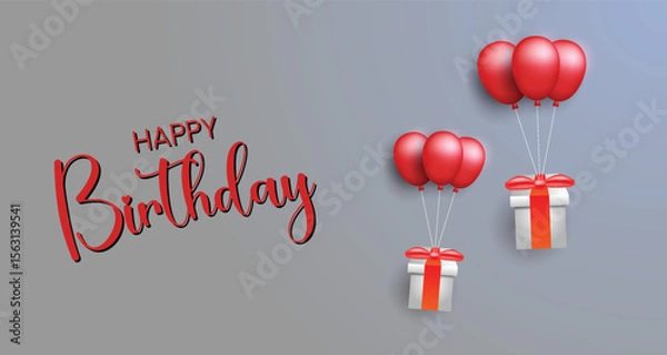 Fototapeta Happy Birthday Card with Gift Box and Balloons – Celebration Greeting Design
