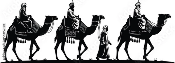 Obraz Three wise men camels silhouette vector illustration christmas nativity scene