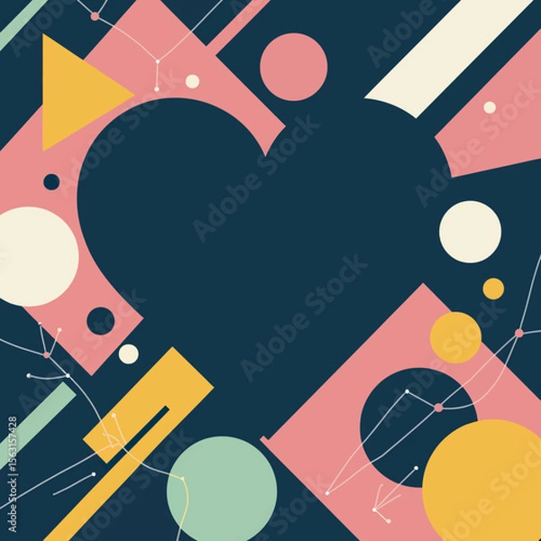 Obraz A creative and modern abstract background featuring a heart-shaped frame made from colorful retro geometric shapes, perfect for Valentine's or love themes.
