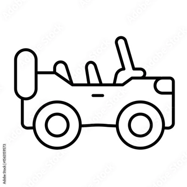 Fototapeta Convertible car with front window thin line icon, desert transport concept. Vector graphics. Automobile, military vehicle sign on white background, style mobile or design.
