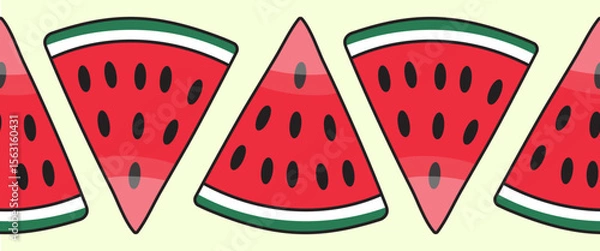 Fototapeta Seamless summer pattern. A border of watermelon slices. Vector illustration