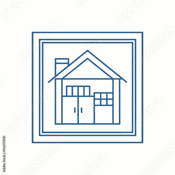 Fototapeta Minimalist outlined house icon inside geometric square frame, modern real estate logo template, clean line architecture symbol vector illustration