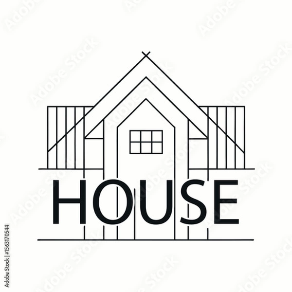 Fototapeta Minimal line art house with clean sans-serif text logo design for real estate, architecture, and modern home branding