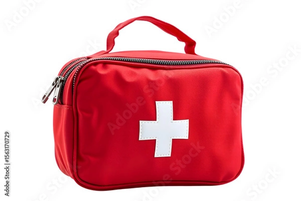 Obraz Red first aid kit isolated on white background, transparent	