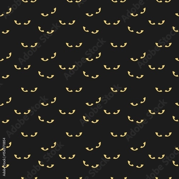 Fototapeta Spooky glowing eyes pattern on black background. Perfect for Halloween, scary themes, decorations, party designs, and eerie night vibes.