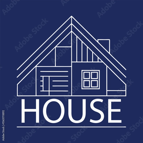 Fototapeta Minimal line art house with clean sans-serif text logo design for real estate, architecture, and modern home branding