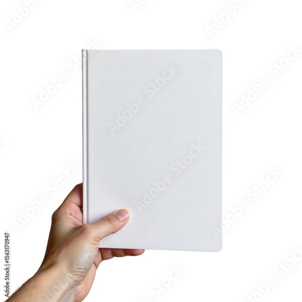 Fototapeta Blank White Notebook Held in Hand for Creative Ideas, Writing, Sketching, and Note Taking in Minimalist Style