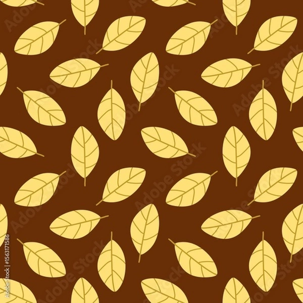 Fototapeta Autumn leaf pattern with yellow leaves on brown background. Ideal for fall-themed designs, fabric, wrapping paper, and seasonal decorations.