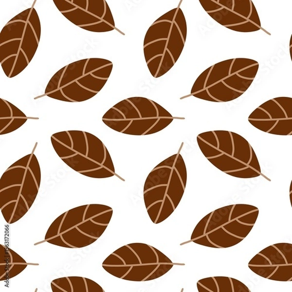 Fototapeta Autumn leaf pattern with brown leaves on white background. Ideal for fall-themed designs, fabric, wrapping paper, and seasonal decorations.