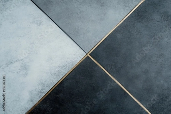 Fototapeta Geometric Tile Abstract: A modern minimalist design of contrasting grey tiles with gold accents, featuring a clean aesthetic for interior or product presentation.