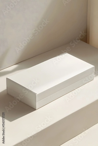 Obraz Minimalist White Box with Embossed Logo on Neutral Background,Sleek Product Packaging Design Mockup