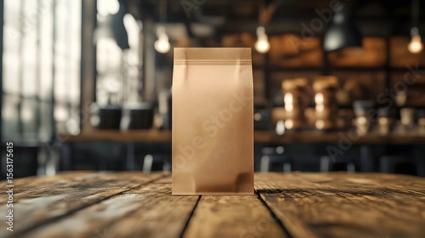 Obraz Artisan Coffee Bag Mockup on Rustic Wooden Surface with Bold Typography