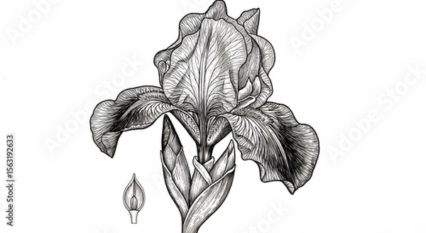 Obraz Detaillierte Iriszeichnung zeigt zarte Linien kraftvolle Blumenform sanftes Licht. AI Generated