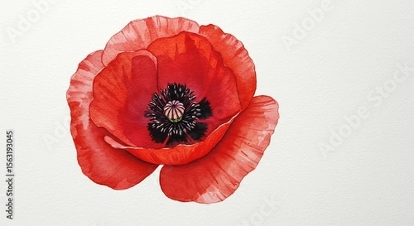 Obraz Leuchtend rote Mohnblume detailreich gemalt sanftes Licht Hintergrund. AI Generated