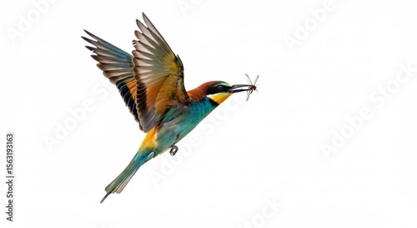 Obraz Buntfarbiger Vogel gleitet elegant im Flug Beute im Schnabel. AI Generated