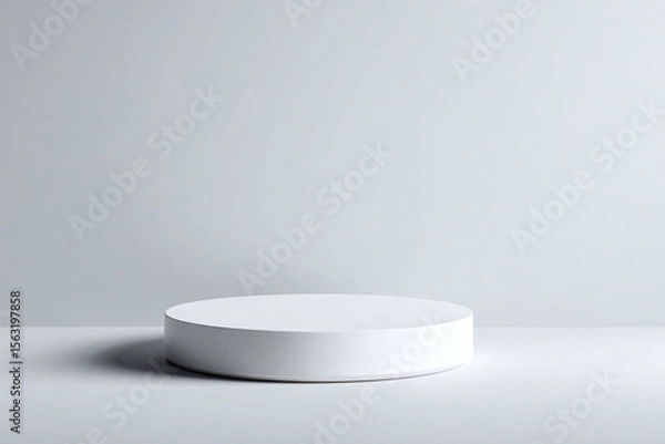 Obraz Minimalist product display. A clean, white cylindrical platform against a neutral gray backdrop. Ideal for showcasing items or presenting concepts. Space for your creativity.