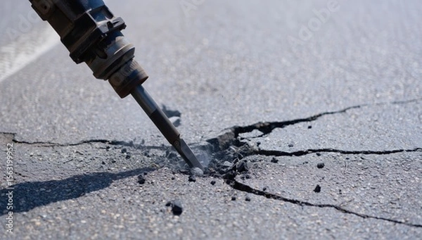 Obraz Road Jackhammer Breaking Asphalt Surface
