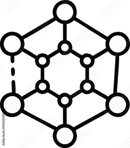 Fototapeta Geometric network diagram with circular nodes and connected lines in a black outline