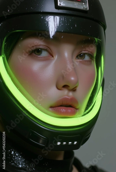 Obraz portrait of a young woman in futuristic helmet