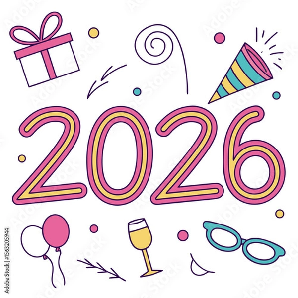 Fototapeta Festive 2026 celebration with colorful elements new year