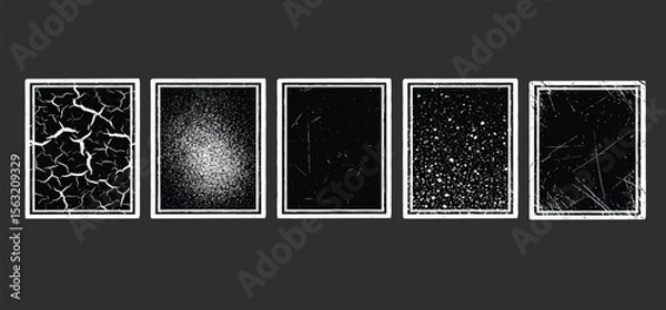 Fototapeta Shabby paper texture for background, effect of grain, dust, scuffs, torn edges, grunge. Realistic texture overlay for posters, covers. Border with grain stamps. Overlay texture grunge. 