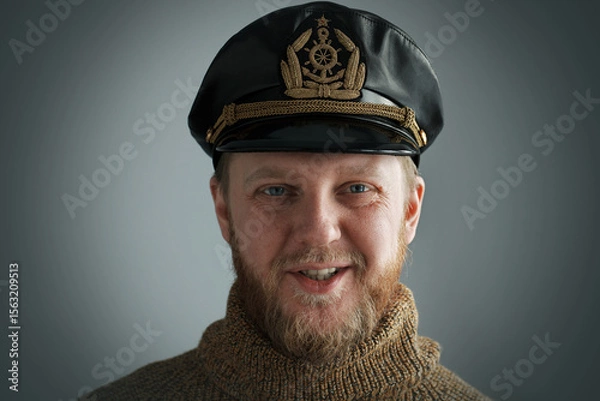 Fototapeta Smiling captain in a brown sweater.