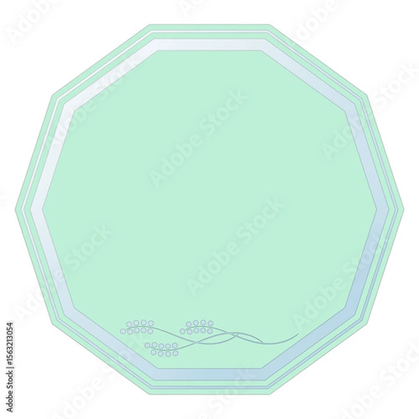 Obraz Green Decagon-Shaped Text Frame with Glass Effect and Carved Design, Isolated on White Background