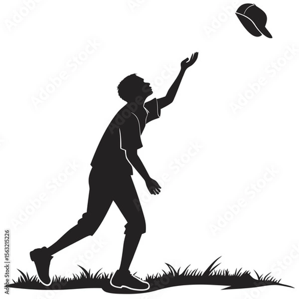 Fototapeta Silhouette boy throwing cap skyward vector