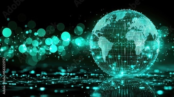 Fototapeta Digital representation of earth in green tones abstract visualization technology environment futuristic viewpoint
