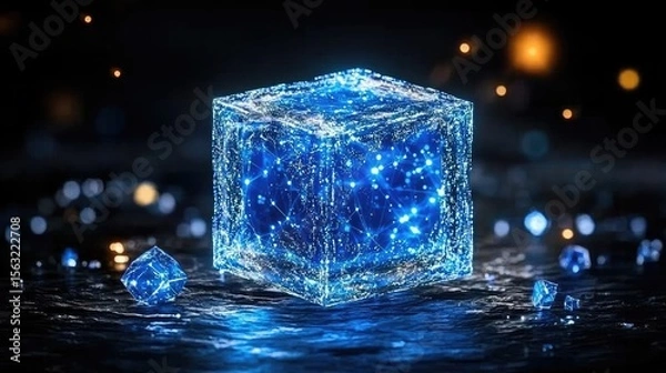 Fototapeta Exploring digital innovations in technology 3d data cubes visualized with neon effects in a futuristic environment
