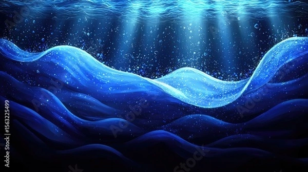 Fototapeta Exploring underwater waves ocean depths digital artwork serene environment wide-angle view fluid dynamics concept
