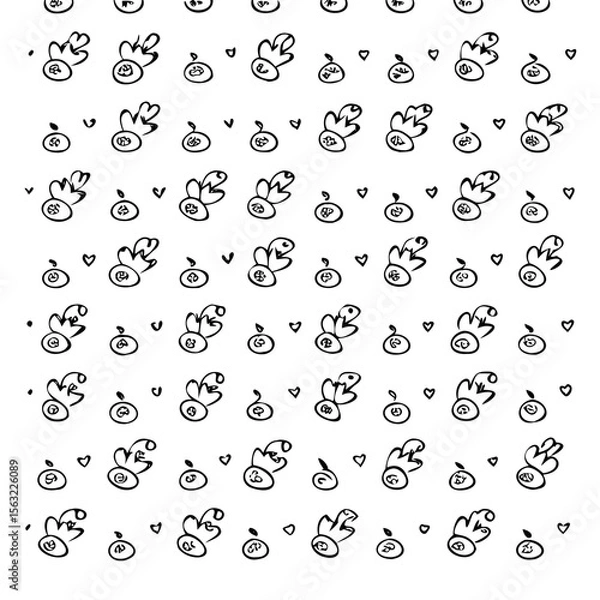 Fototapeta Cute black and white floral pattern design for textiles or backgrounds.
